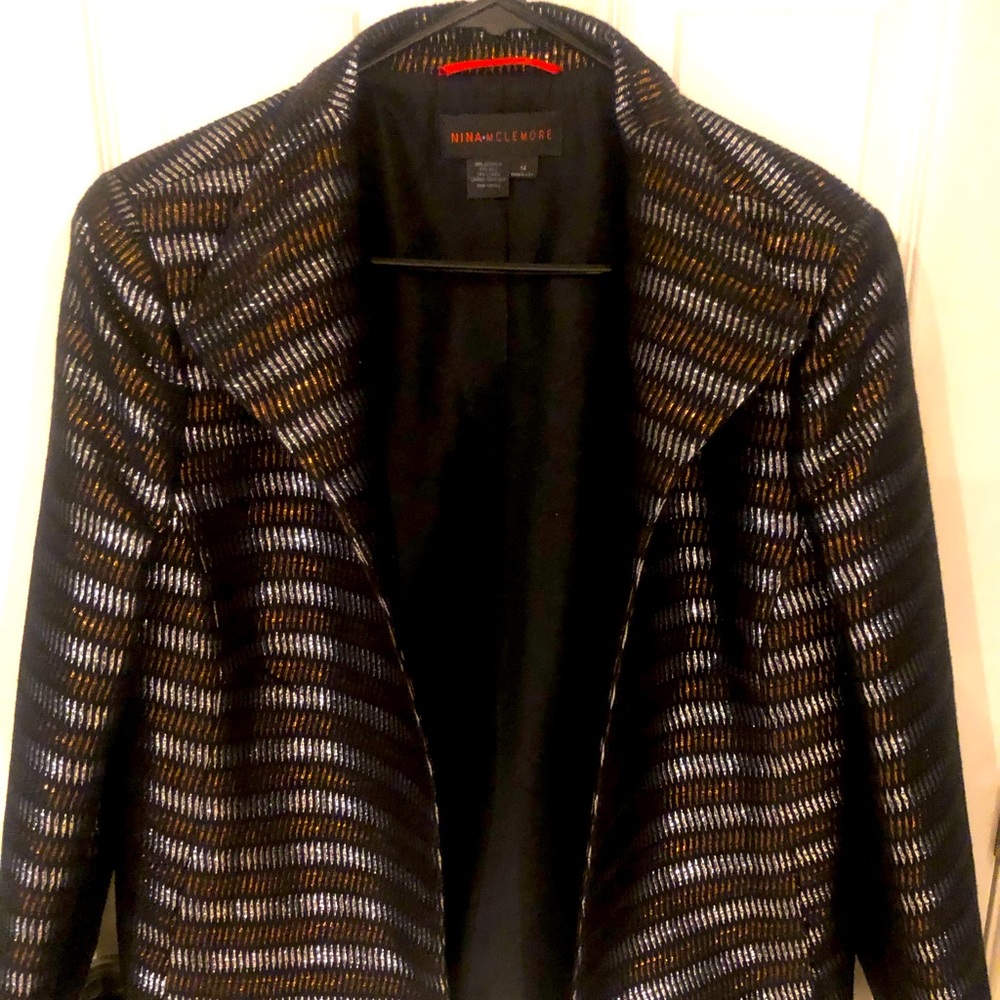 Nina McClemore size 14 black blazer with striping